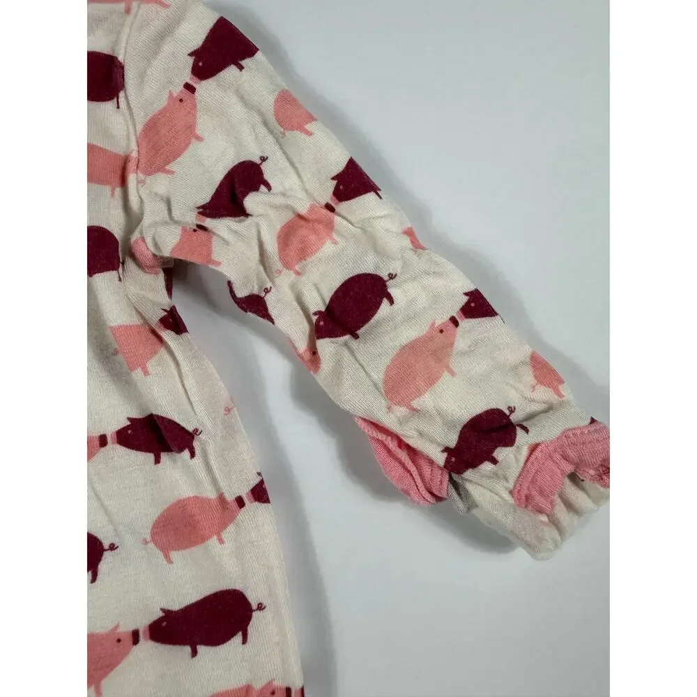 Kickee Pants Natural Pigs Ruffle Footie Bamboo Pajamas 0-3 Months